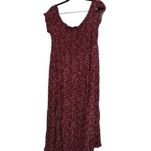 Red Floral Smocked Maxi Dress For Women 4XL 100% Rayon Lightweight & Stretchy Fa